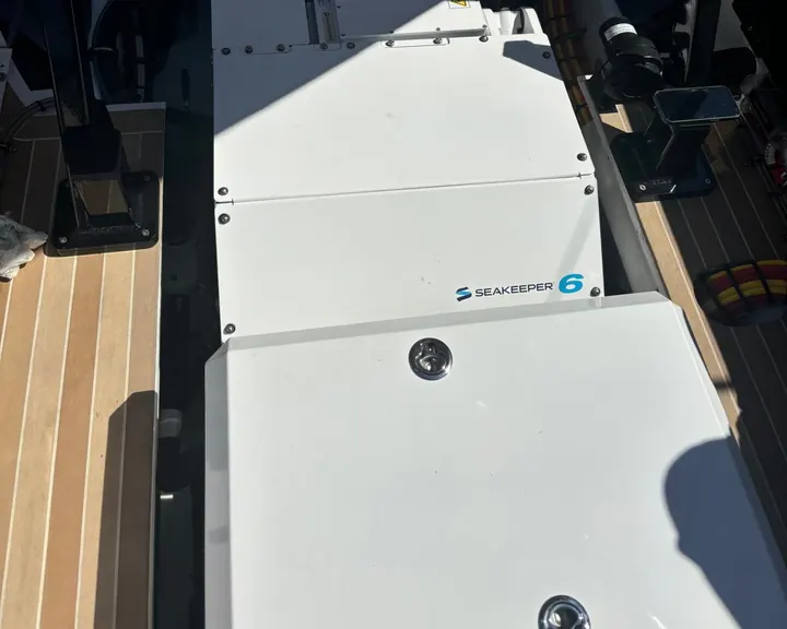 Seakeeper 6 gyro stabilizer in its mounting position on board