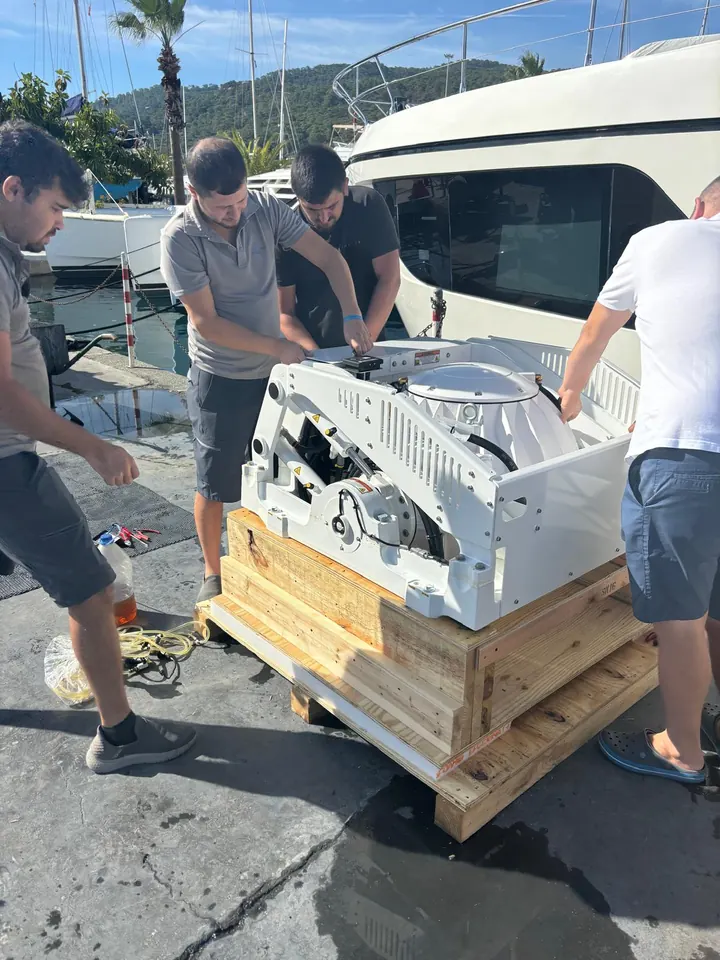 Preparing a Seakeeper gyro for installation at the marina
