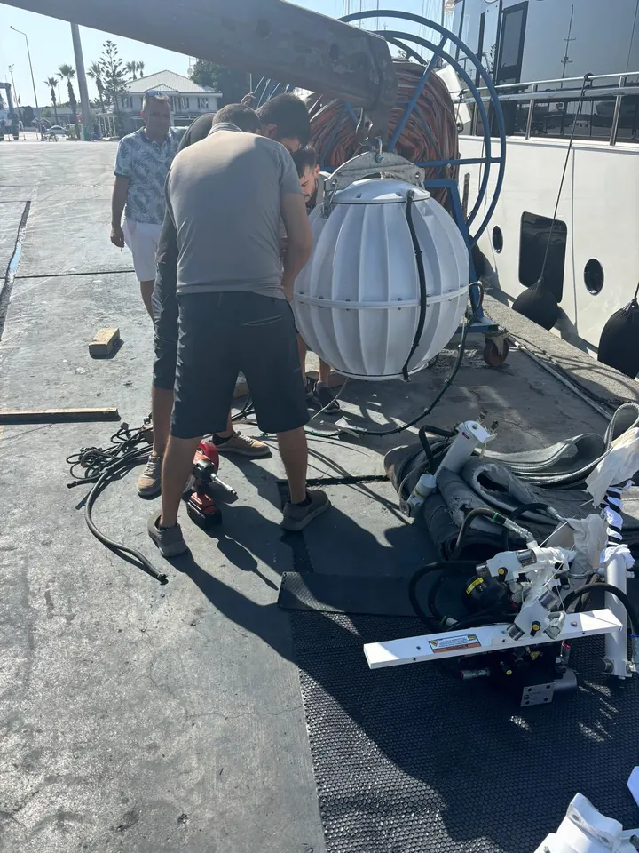Moving a Seakeeper gyro stabilizer on the quay