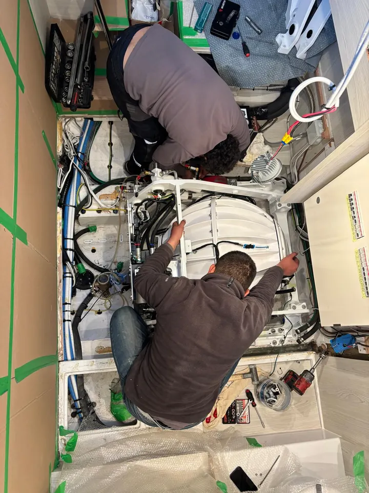 Bolting a Seakeeper gyro stabilizer to its frame