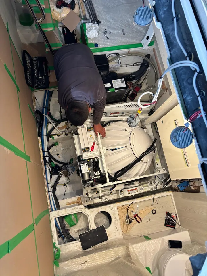 Aslan Yacht team installing a Seakeeper, Bodrum