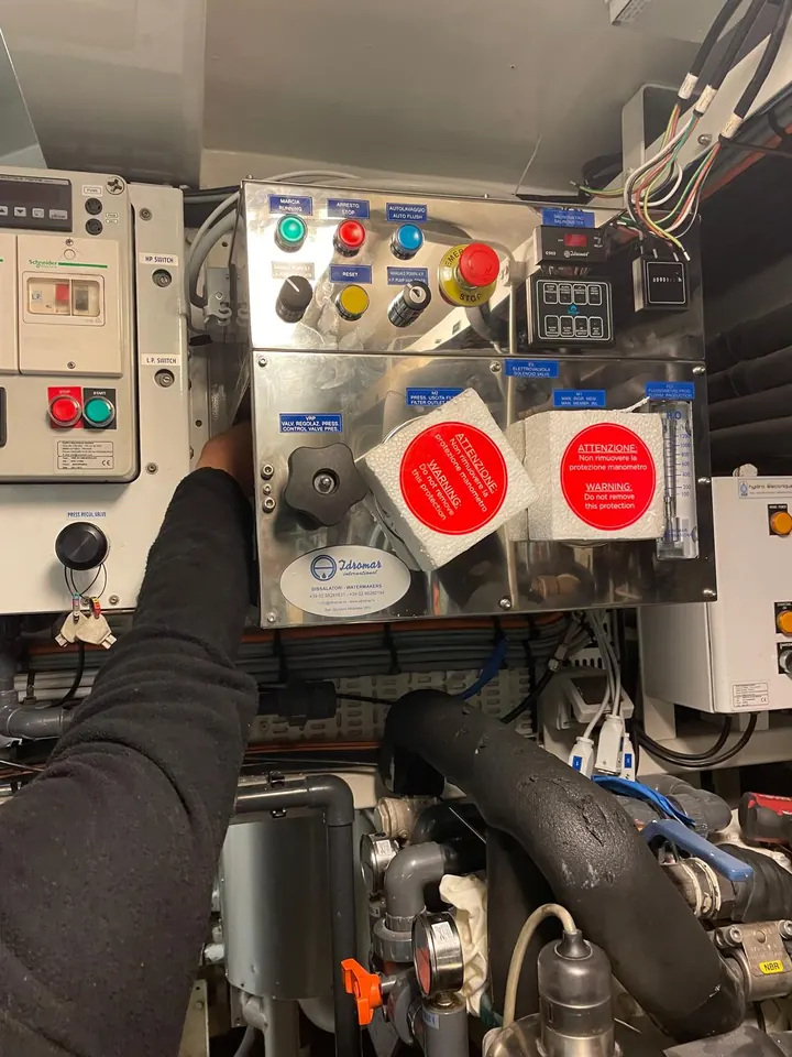 Stainless watermaker control board with gauges and switches